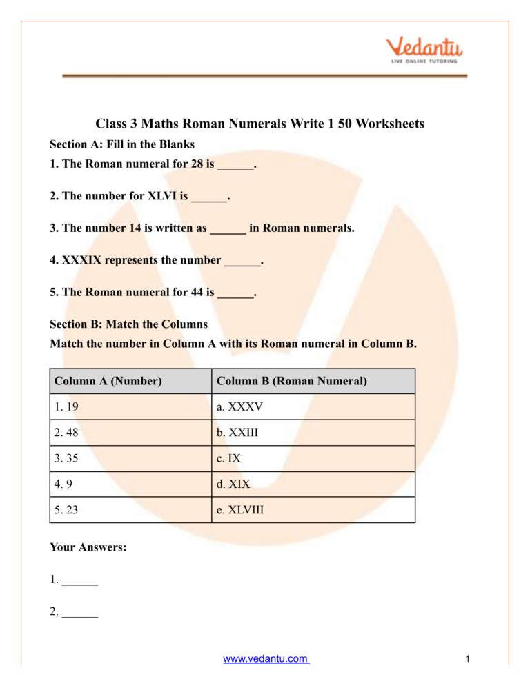 1-19 Homework 3rd Grade Printable 2s - Roman numerals worksheet for 3rd grade featuring numbers 1 to 50 for homework practice