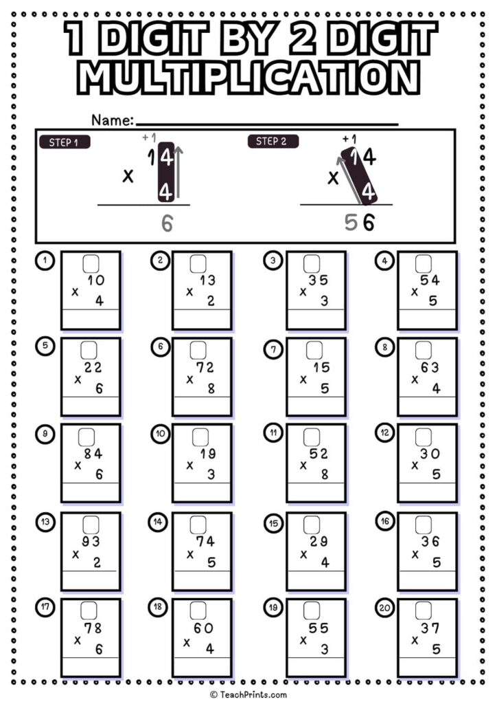 1 2 Digit Digit Multiply Worksheet