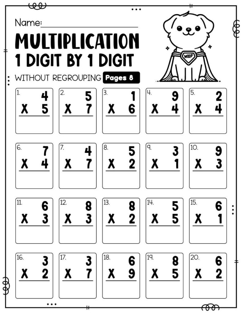 1-digit multiplication | 1 digit multiplication worksheets