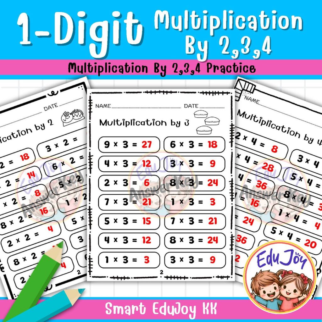 1-Digit Multiplication by 2,3,4 Worksheets | Multiply by 2,3,4