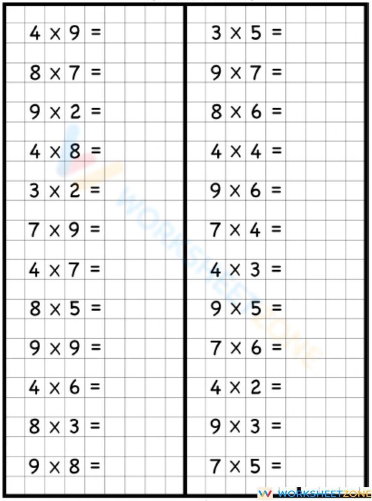 1 Digit Multiplication Worksheet