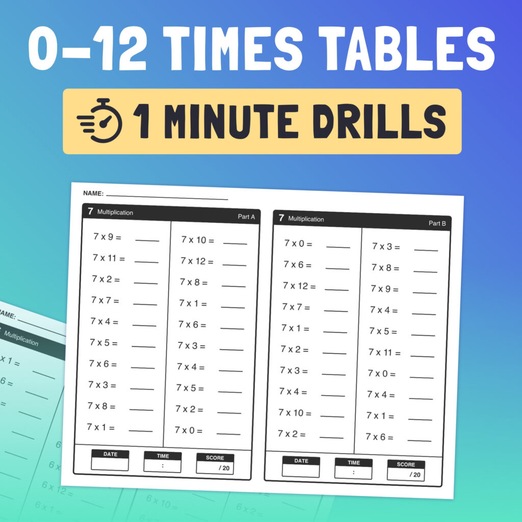 1 Minute Multiplication Drills | 0-12 Times Tables Multiplication Facts ...