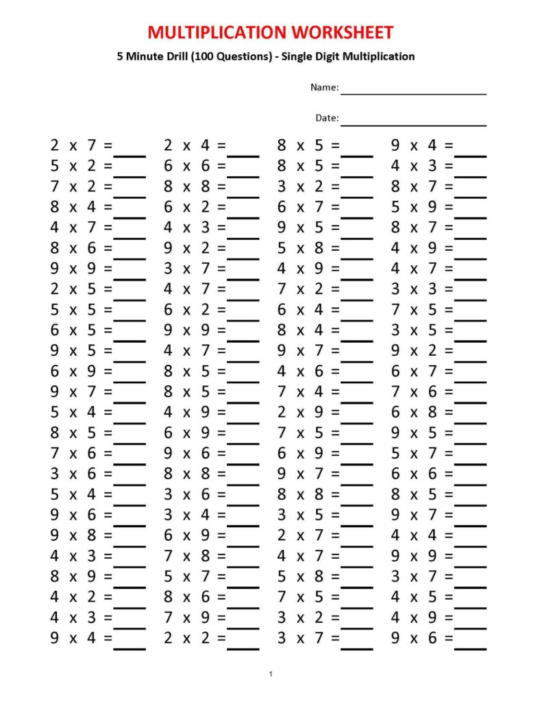 1 Minute Multiplication Worksheets - Educational Printable Activities