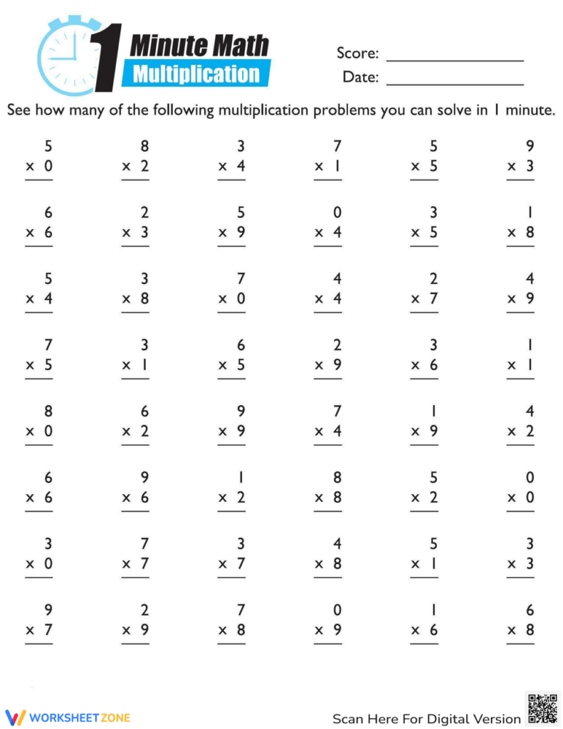 1 Minute Multiplication Worksheets Free Printable - 1-Minute Multiplication Worksheet