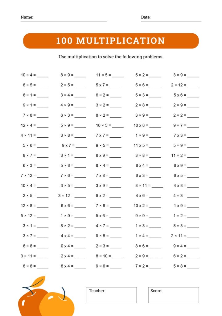 100 Multiplication Facts Worksheet Pdf With Answers - Infoupdate.org