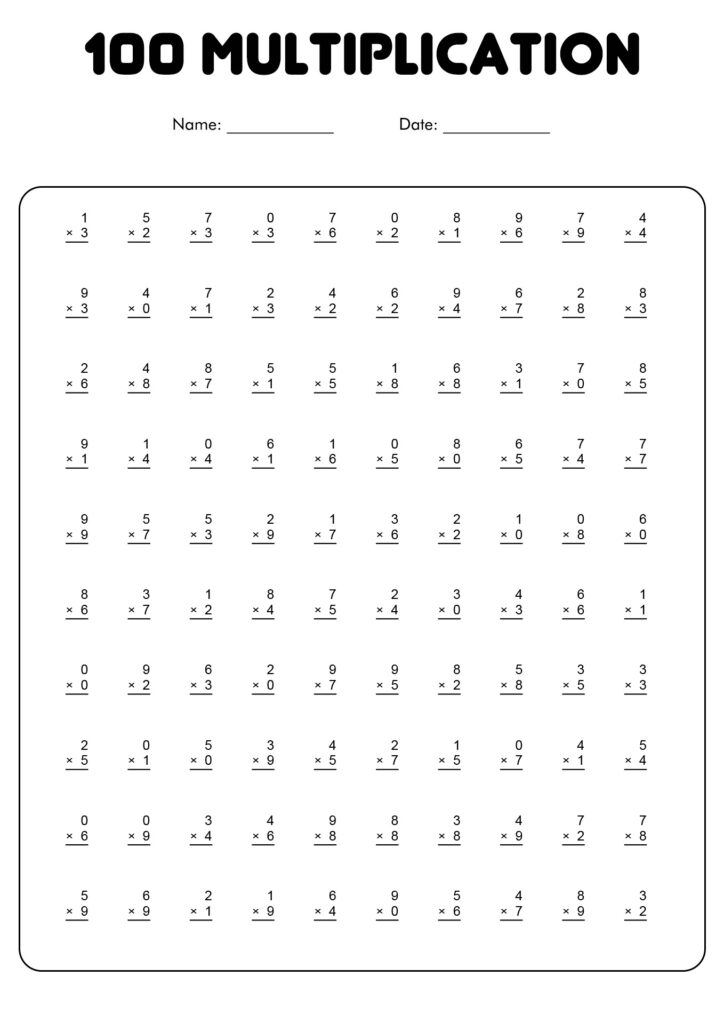100 Multiplication Facts Worksheet Printable - 16 Printable Math Worksheets Multiplication - Free PDF at worksheeto.com