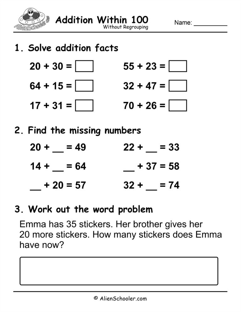 100 Problem Math Fact Worksheets - Free printable worksheet for addition within 100 featuring various problems