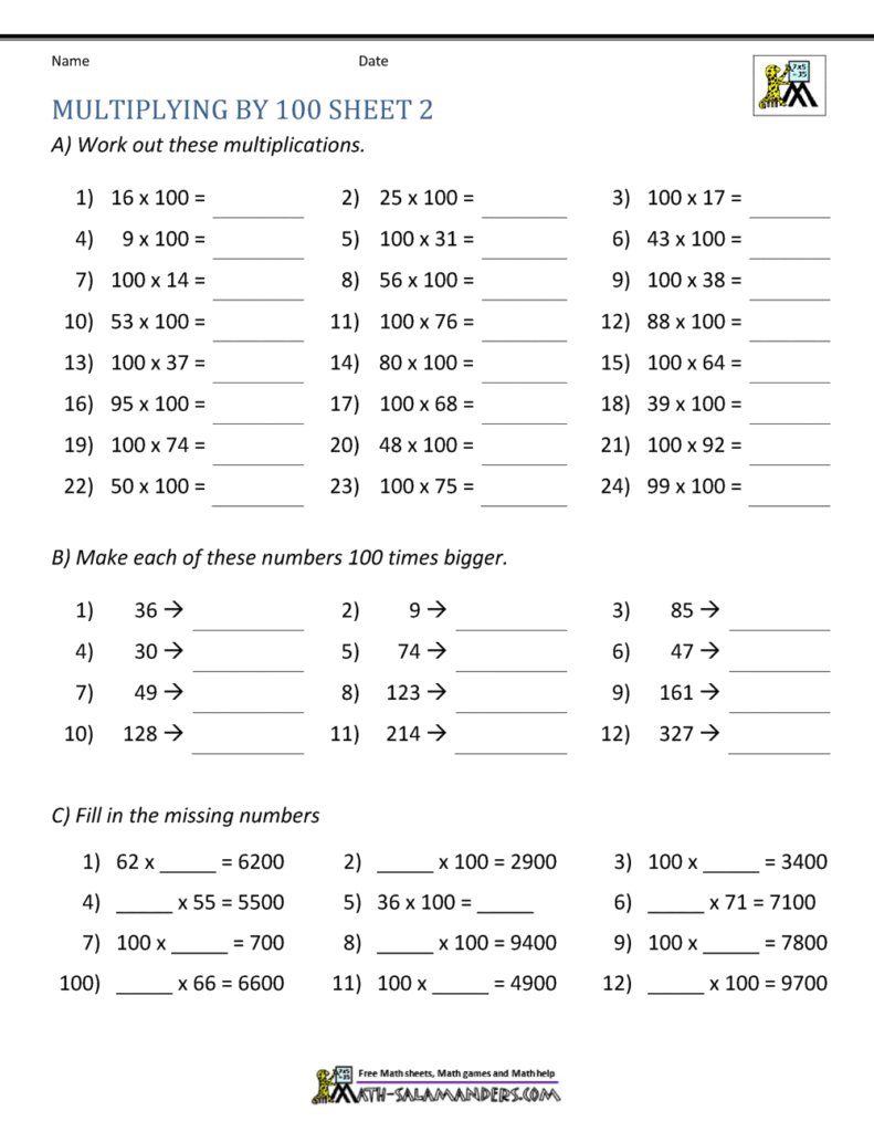 100 Problem Multiplication Sheets - Worksheets Library