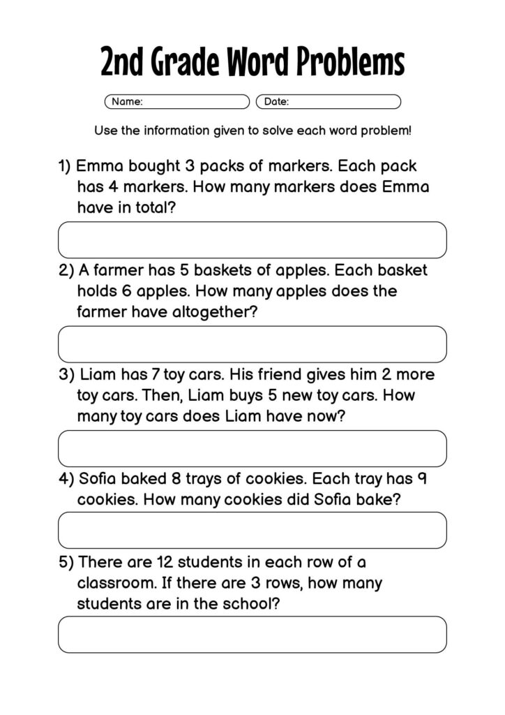 15 Math Worksheets 2nd Grade Activity | Easy word problems for grade 2 ...