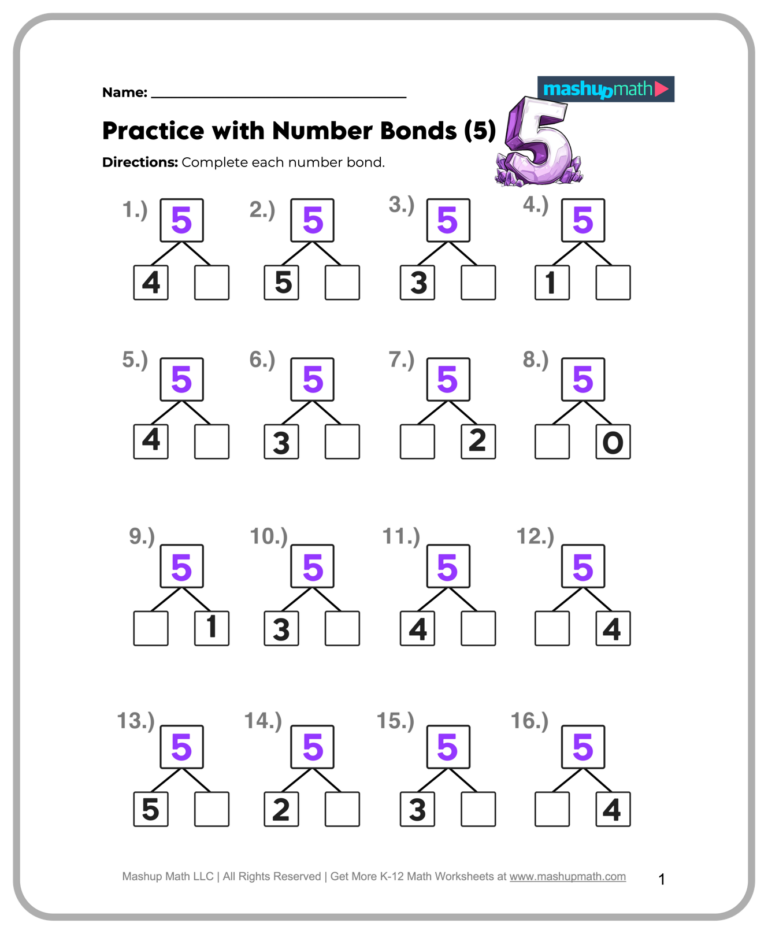Free printable 1918 2nd Grade Math Worksheets featuring number bonds practice