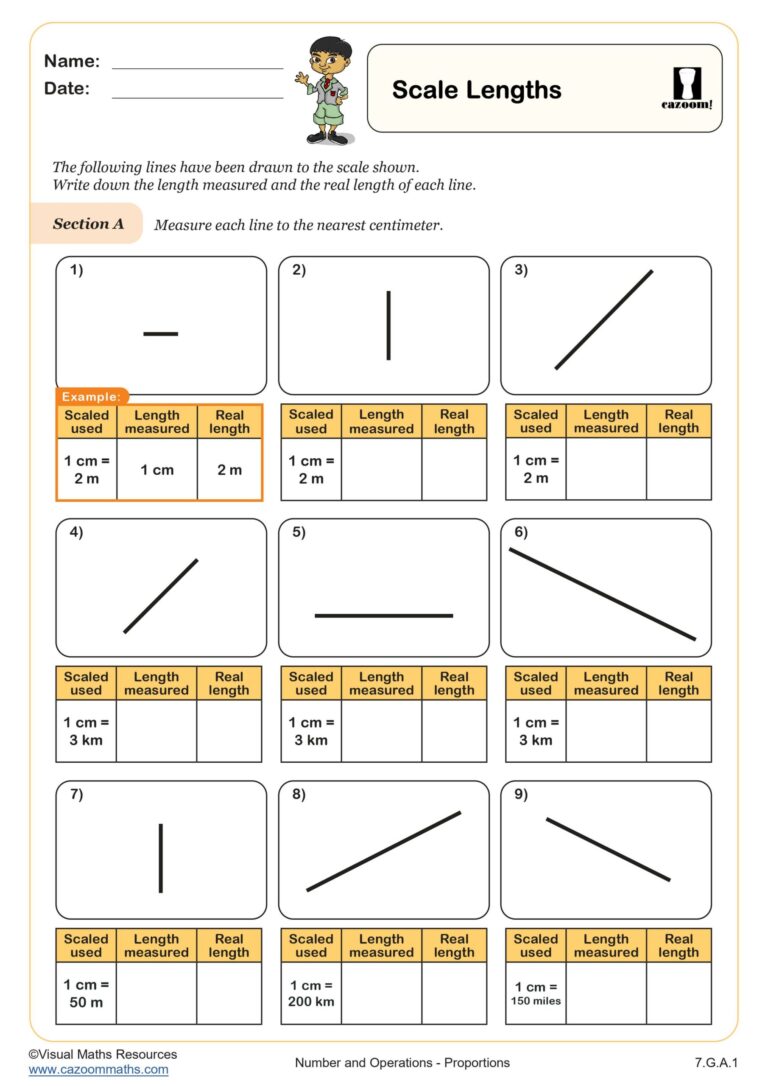 Printable scale lengths worksheet for 1970s Elementary Math Worksheets Grease Pencil activities