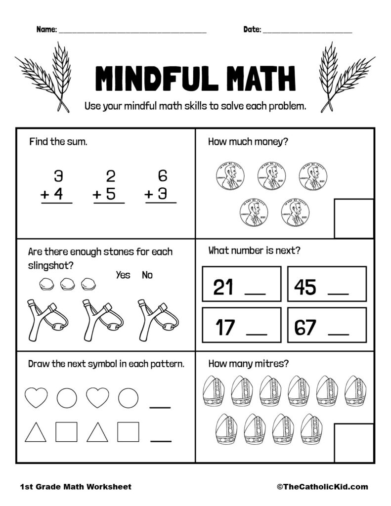 1st grade mindful math worksheet for basic math skills practice