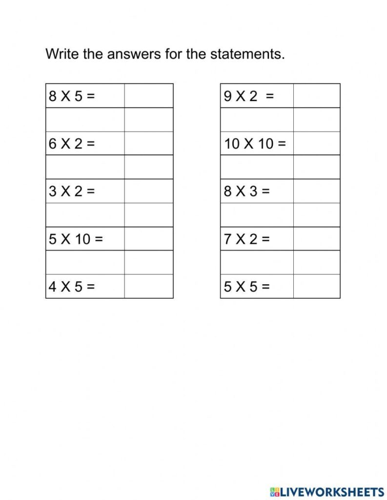 2 3 4 5 10 Times Tables Worksheets Multiplication Worksheets