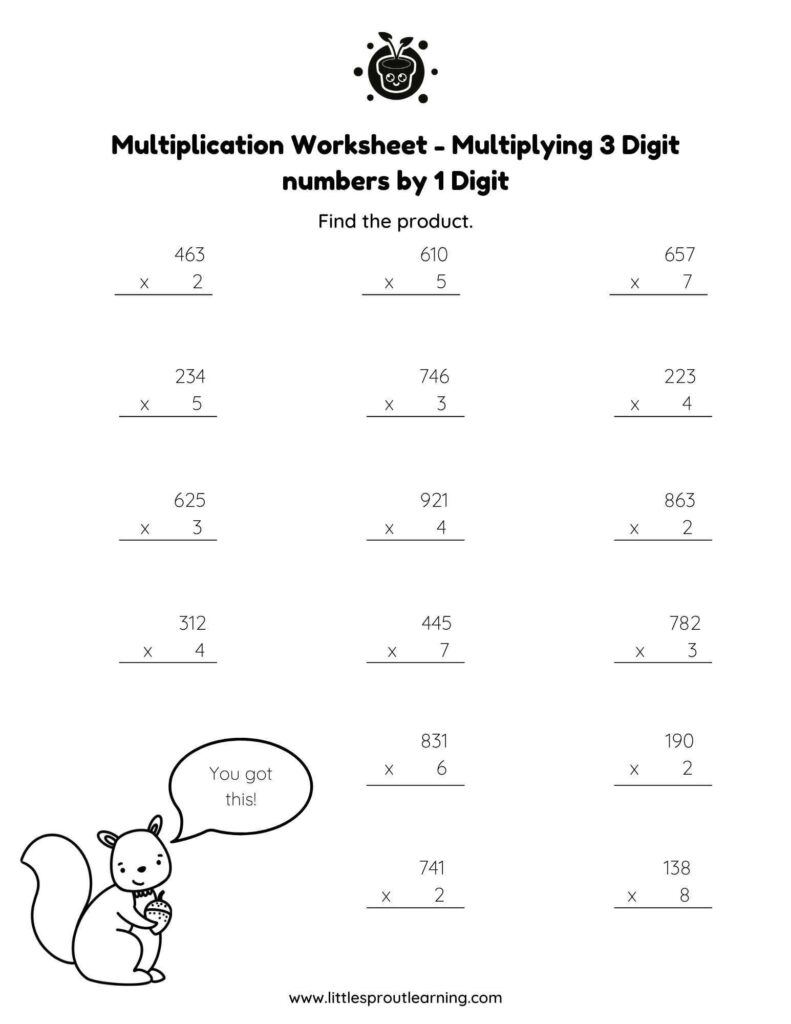 2-3 Digit Multiplication Worksheets - multiplication worksheet multiplying 3 digit numbers by single digit