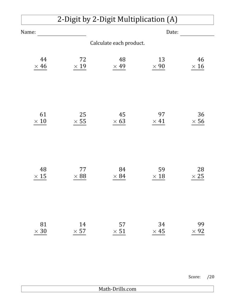 2 By 2 Digit Multiplication Worksheets - Free Printable