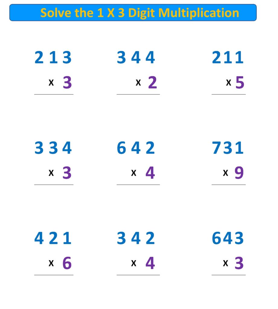 2 By 3 Digit Multiplication Worksheet - multiplication problems 1 x 3 digit regroup tens and hundreds