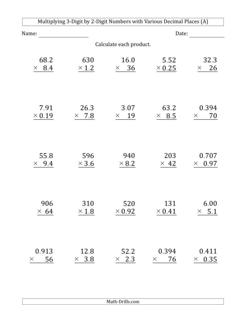 2 By 3 Digit Multiplication Worksheets - Free Printable