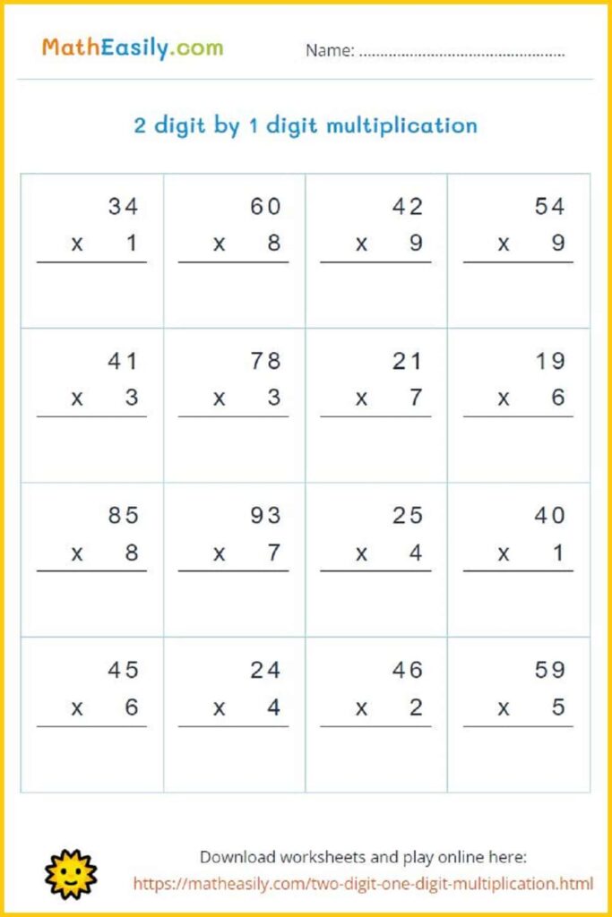 2 Digit By 1 Digit Multiplication Games + Worksheets 2 Digit By 1 Digit Multiplication Games + Worksheets