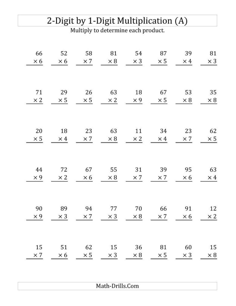2 Digit By 1 Digit Multiplication Worksheets No Regrouping - Free Printable