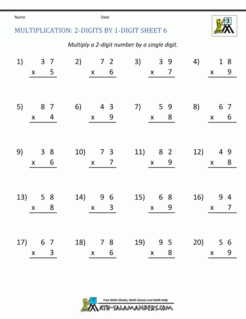2 Digit By 1 Digit Multiplication Worksheets Pdf - Printable Worksheets