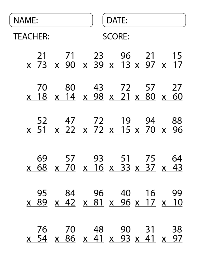 2 digit by 2 digit multiplication worksheet — Use 2 digit by 2 digit multiplication worksheet — Use