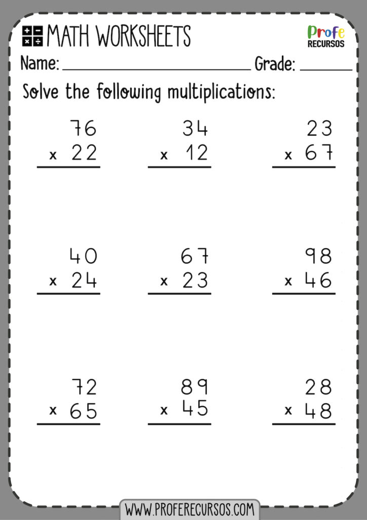2-Digit by 2-Digit Multiplication Worksheets 2-Digit by 2-Digit Multiplication Worksheets
