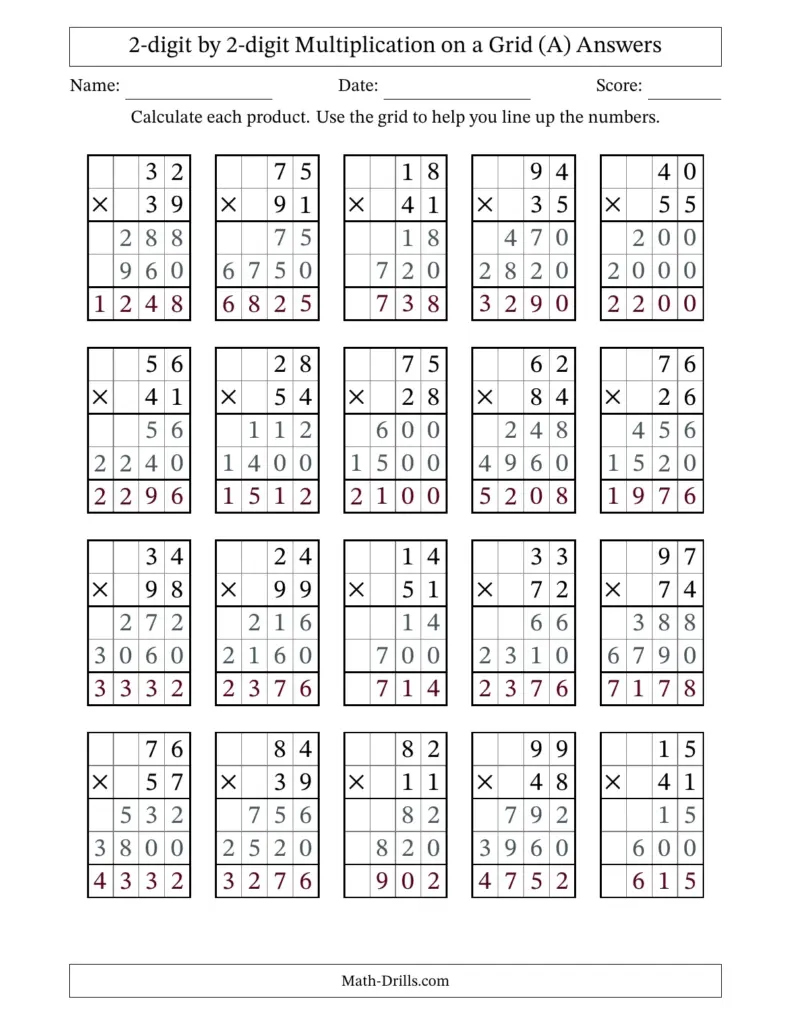 2 Digit By 2 Digit Multiplication Worksheets Times Tables Worksheets