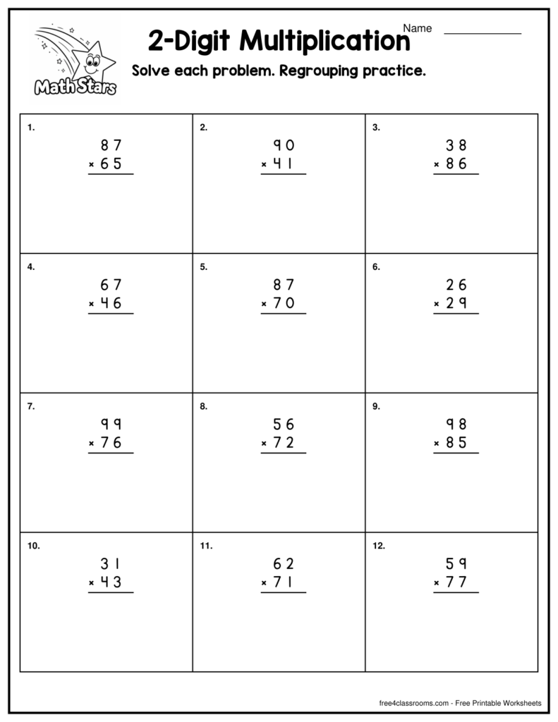 2 Digit Multiplication With Regrouping Worksheets - Free 2-Digit by 2-Digit Multiplication With Regrouping Worksheet 9