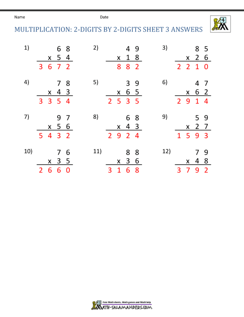 2 Digit Multiplication Worksheet 2 Digit Multiplication Worksheet