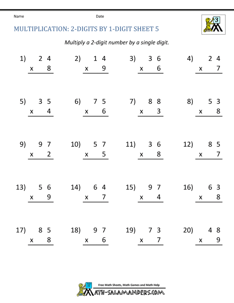 2 Digit Multiplication Worksheet 2 Digit Multiplication Worksheet