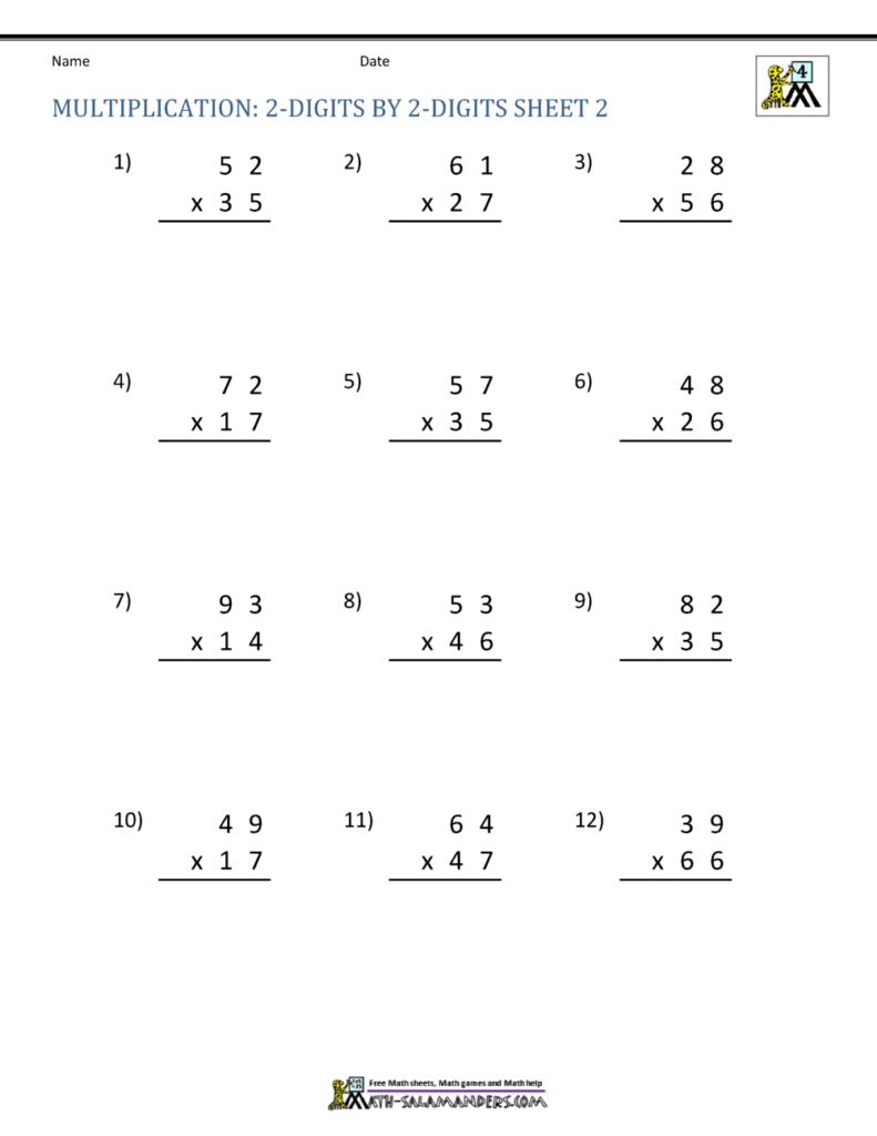 2 Digit Multiplication Worksheet