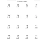 2 Digit Multiplied By 1 Digit Worksheet
