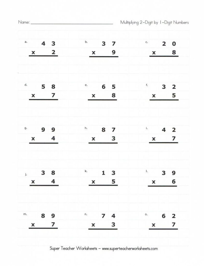 2 Digit Multiply By 1 Digit