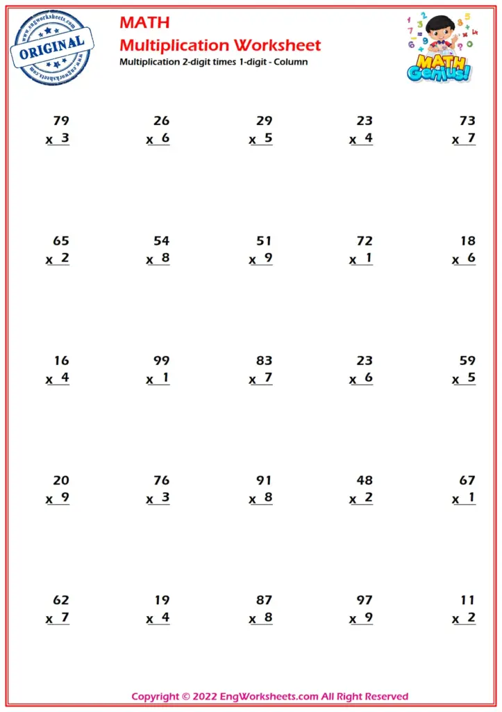 2-Digit Times 1-Digits Worksheets (Free PDF) – EngWorksheets 2-Digit Times 1-Digits Worksheets (Free PDF) – EngWorksheets
