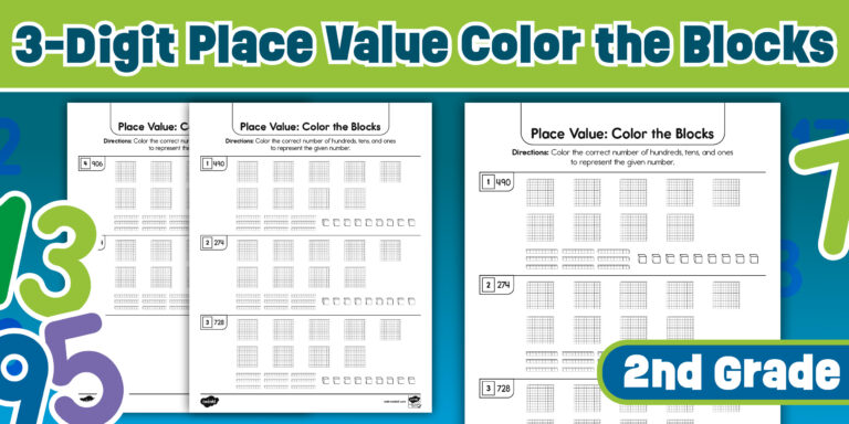 Engaging 2 Grade Math Worksheets In California 14-3 focusing on 3-digit place value coloring activity