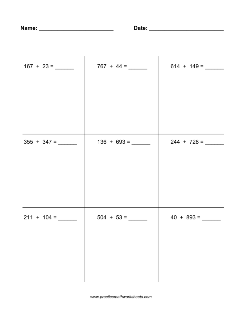 Free Printable 2nd And 3rd Grade Math Sheets for Practice Free printable 2nd And 3rd Grade Math Sheets with addition problems for students