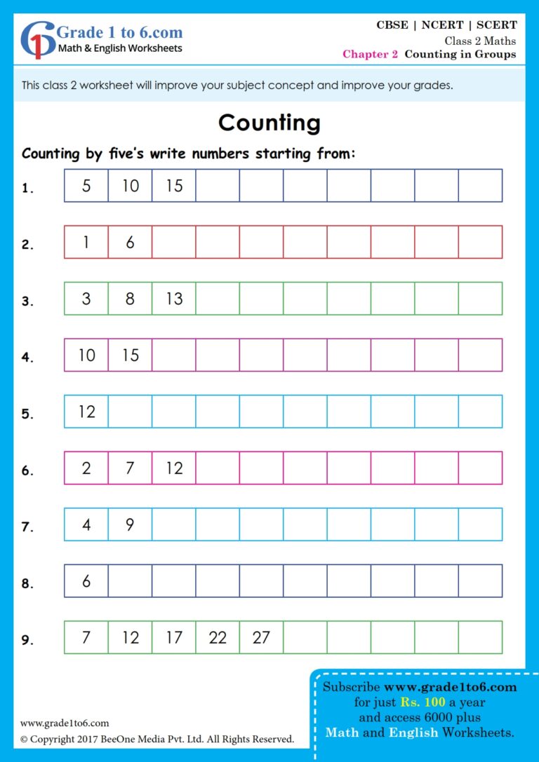 Free printable 2nd Cbse Class 2 Maths Worksheets focusing on counting in groups