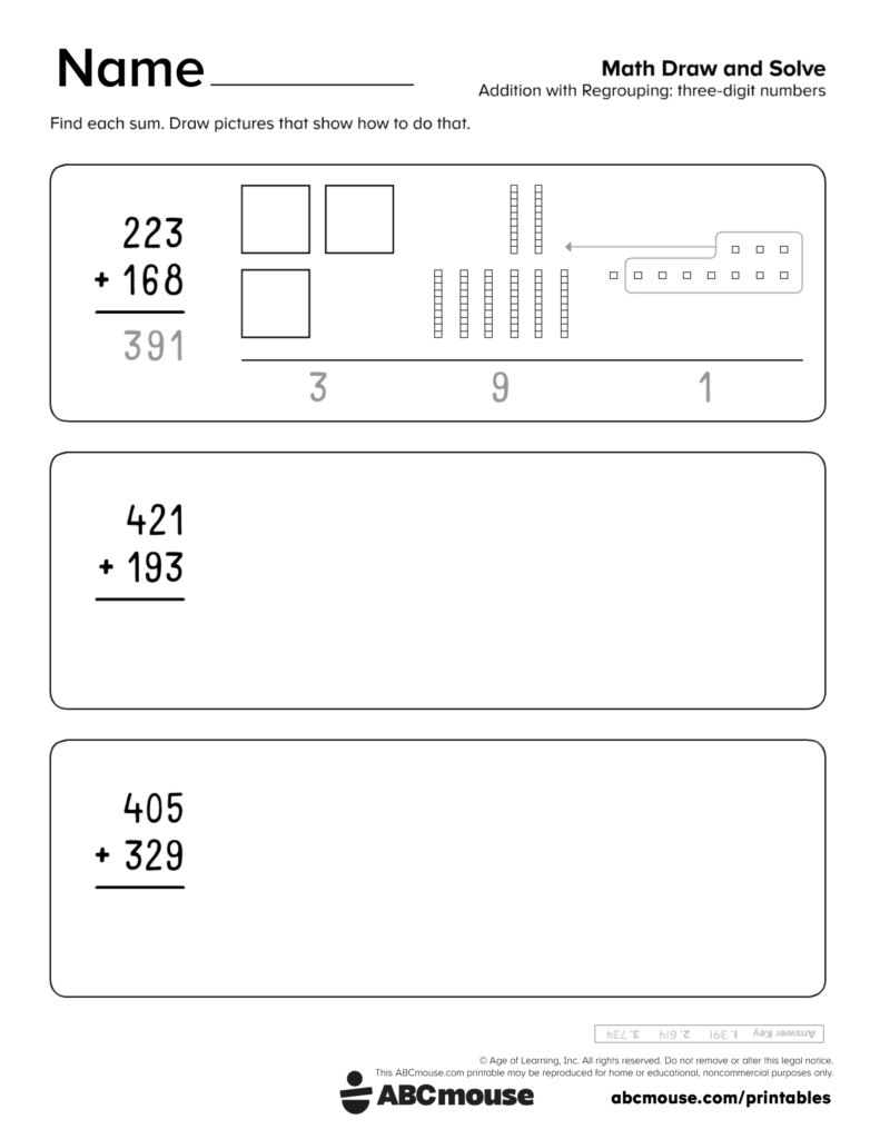 Interactive 2nd grade addition and subtraction worksheets with regrouping exercises