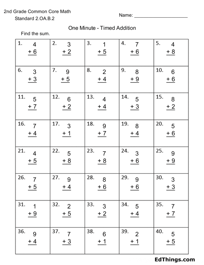 2nd Grade Common Core Math Practice Sheets