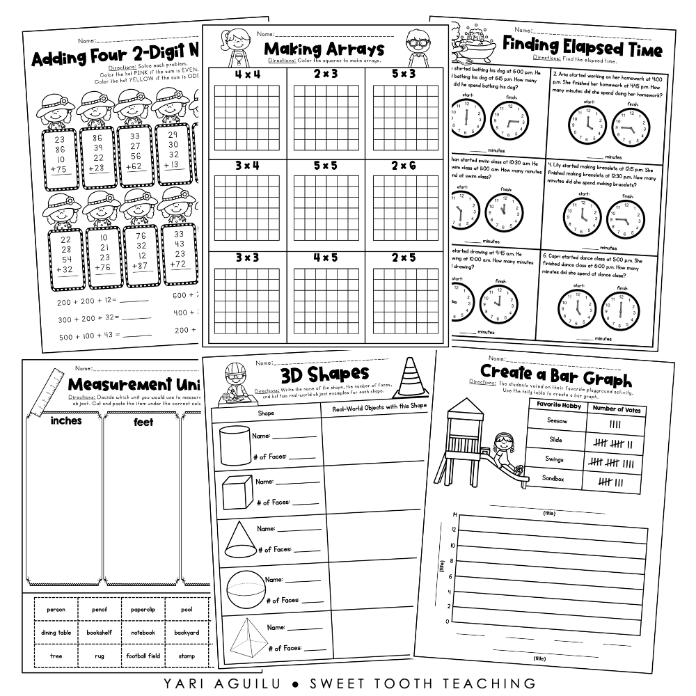 2nd Grade End of Year Math Review Worksheets