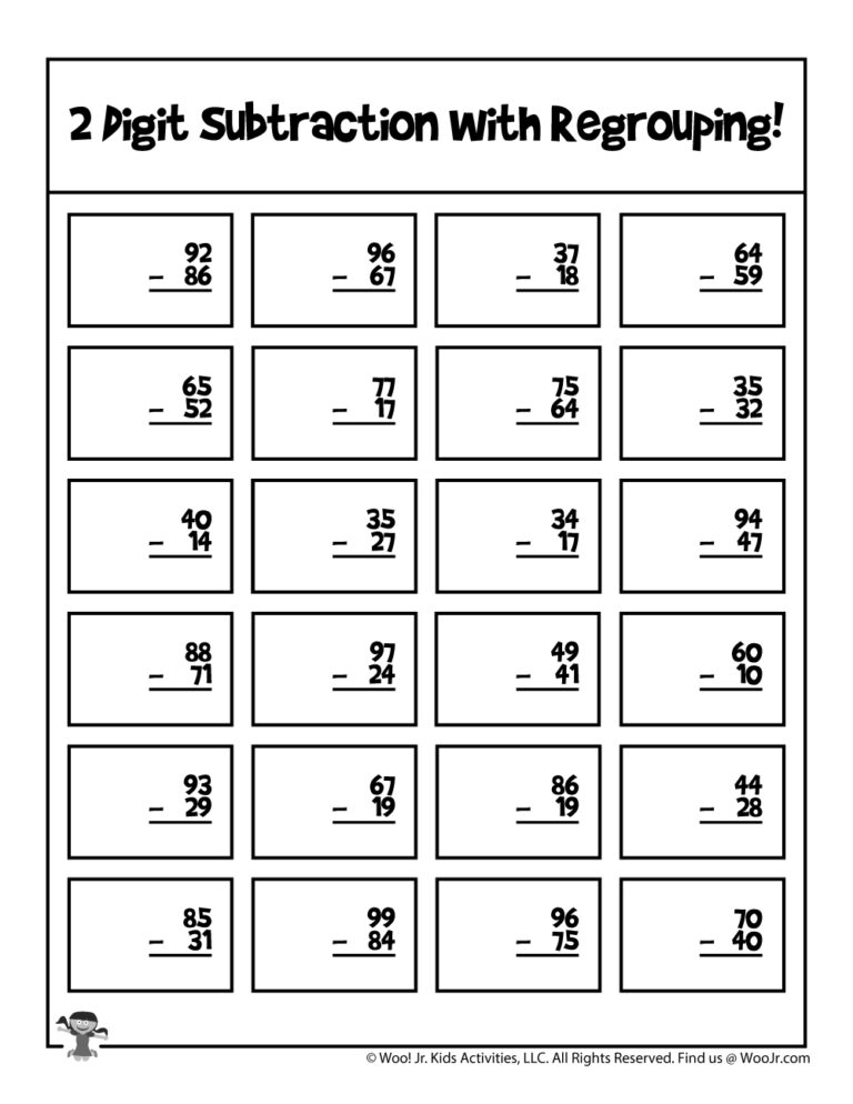 Printable 2nd Grade Long Math Worksheets featuring 2 digit subtraction with regrouping exercises