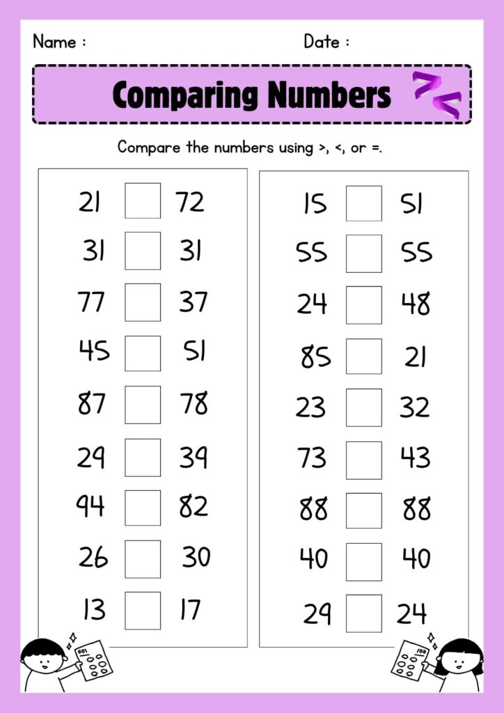2nd grade math worksheets focusing on comparing numbers using symbols