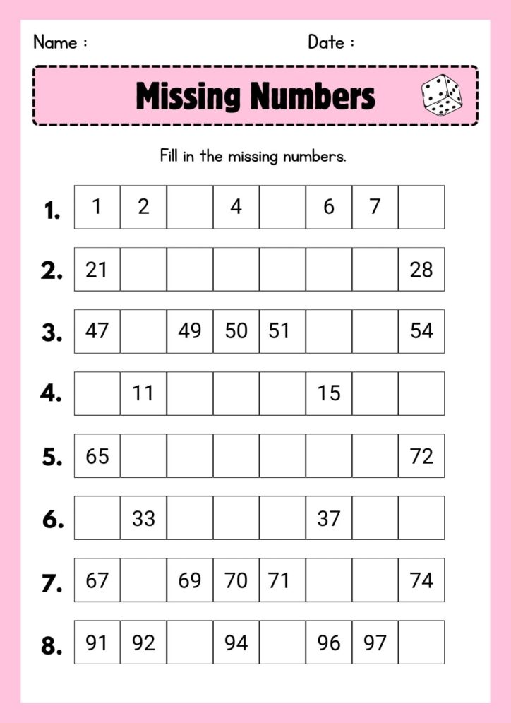 2nd Grade Math Worksheet for Missing Numbers 2nd grade math worksheet with missing numbers for students to fill in