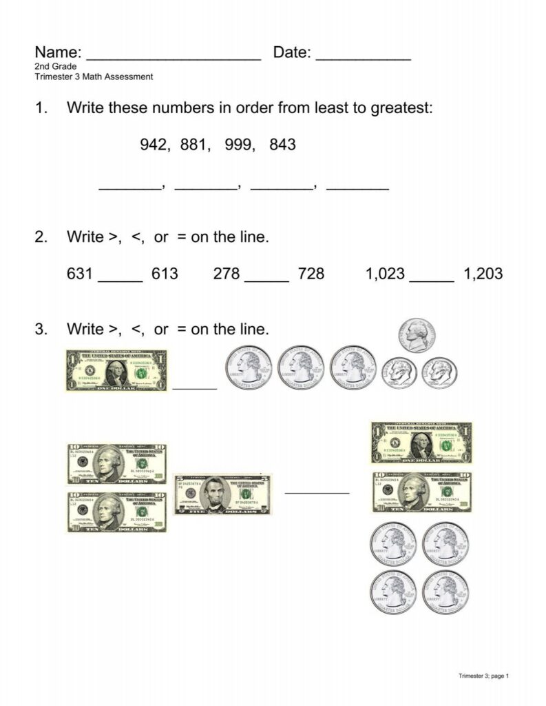 2nd Grade Math Assessment Worksheet