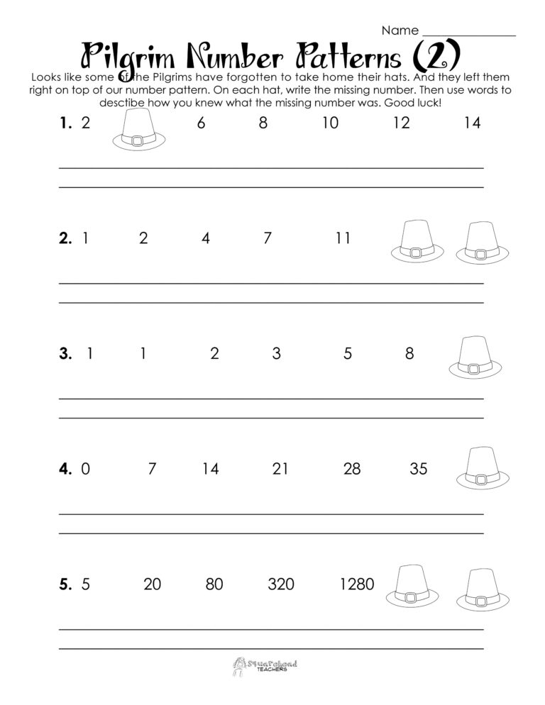 Free printable 2nd Grade Math Number Pattern Worksheets featuring Thanksgiving-themed number patterns