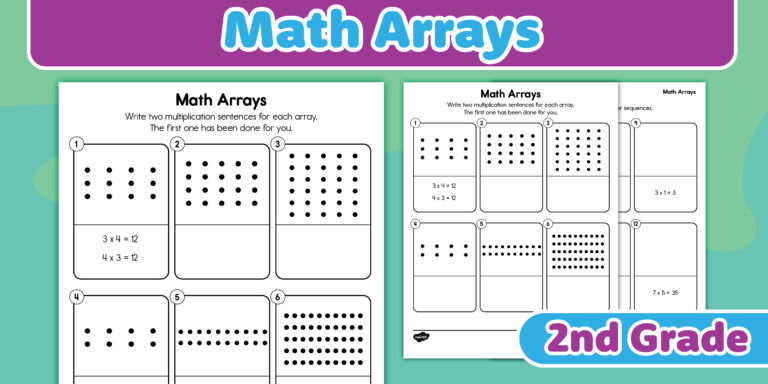 Engaging 2nd Grade Math Practice Sheets featuring math arrays for multiplication sentences