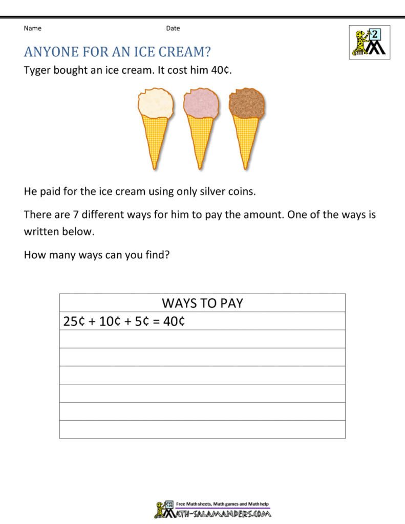 2nd Grade Math Problem Sheets