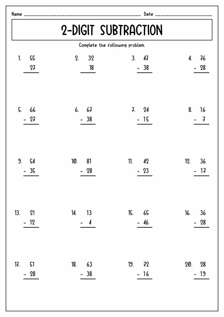 Free printable 2nd Grade Math Review Worksheets Free featuring 2-digit subtraction problems