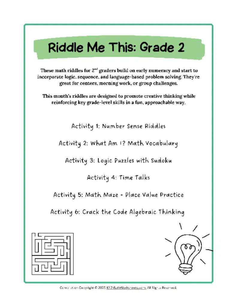 2nd Grade Math Riddles and Puzzles - K12 Math Worksheets