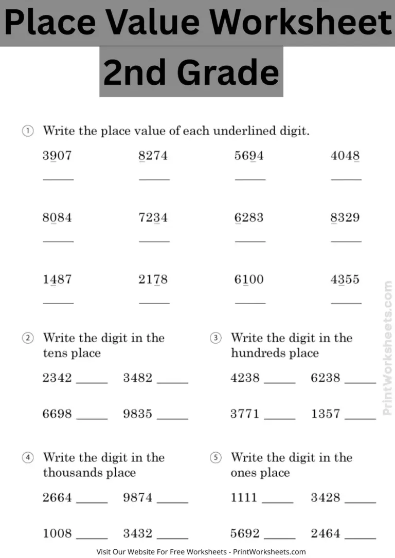 Free printable 2nd Grade Math Sheets To Print featuring a place value worksheet for students